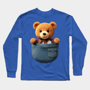 Schooling Bag Bear Shirt Shirt Pocket Protector Long Sleeve T-Shirt